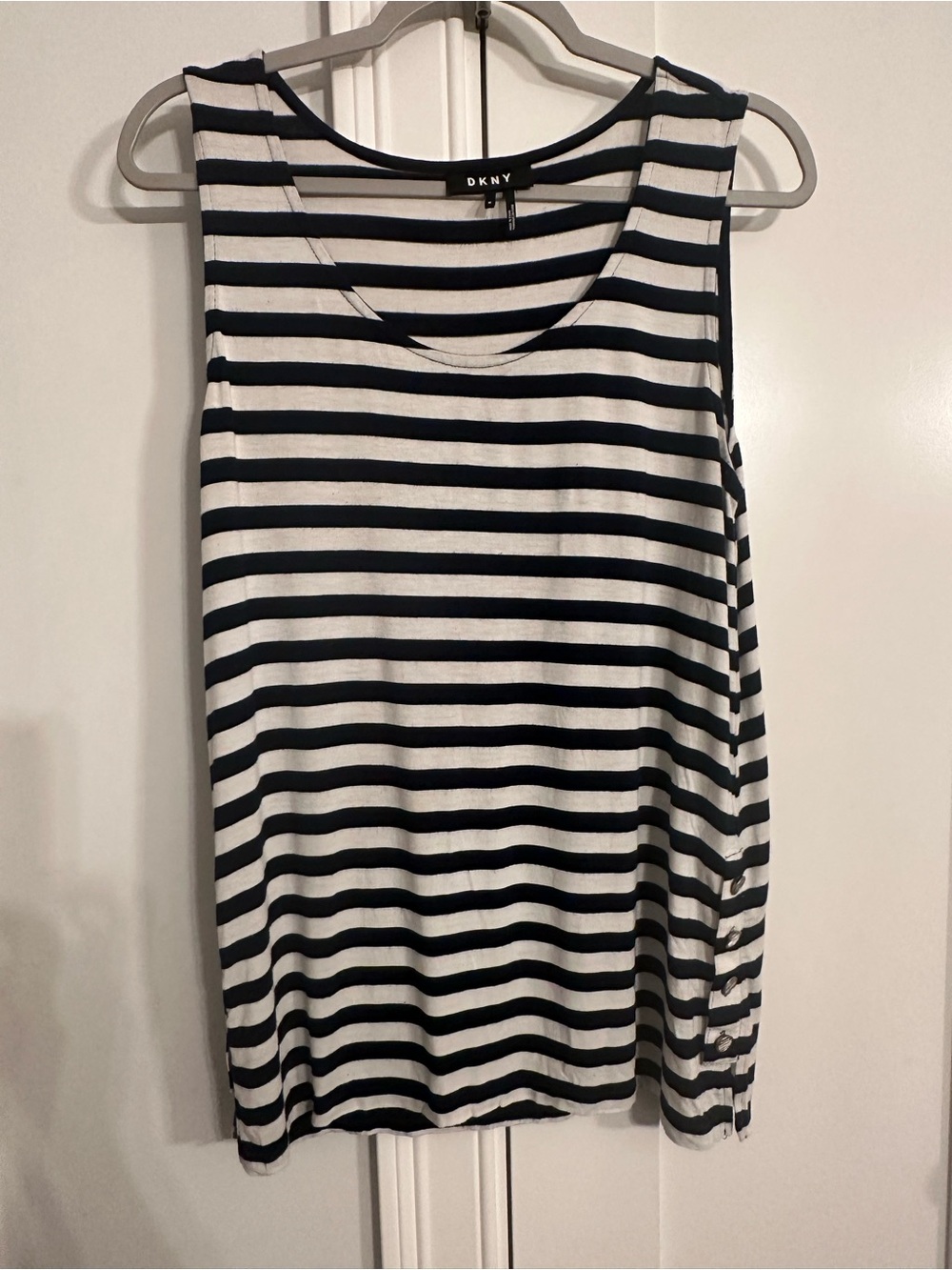 DKNY Black and White Striped Sleeveless Tank Top